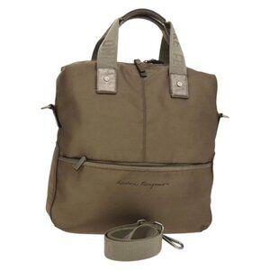 Salvatore Ferragamo Tote Bag Nylon 2way Beige Silver Auth gh287